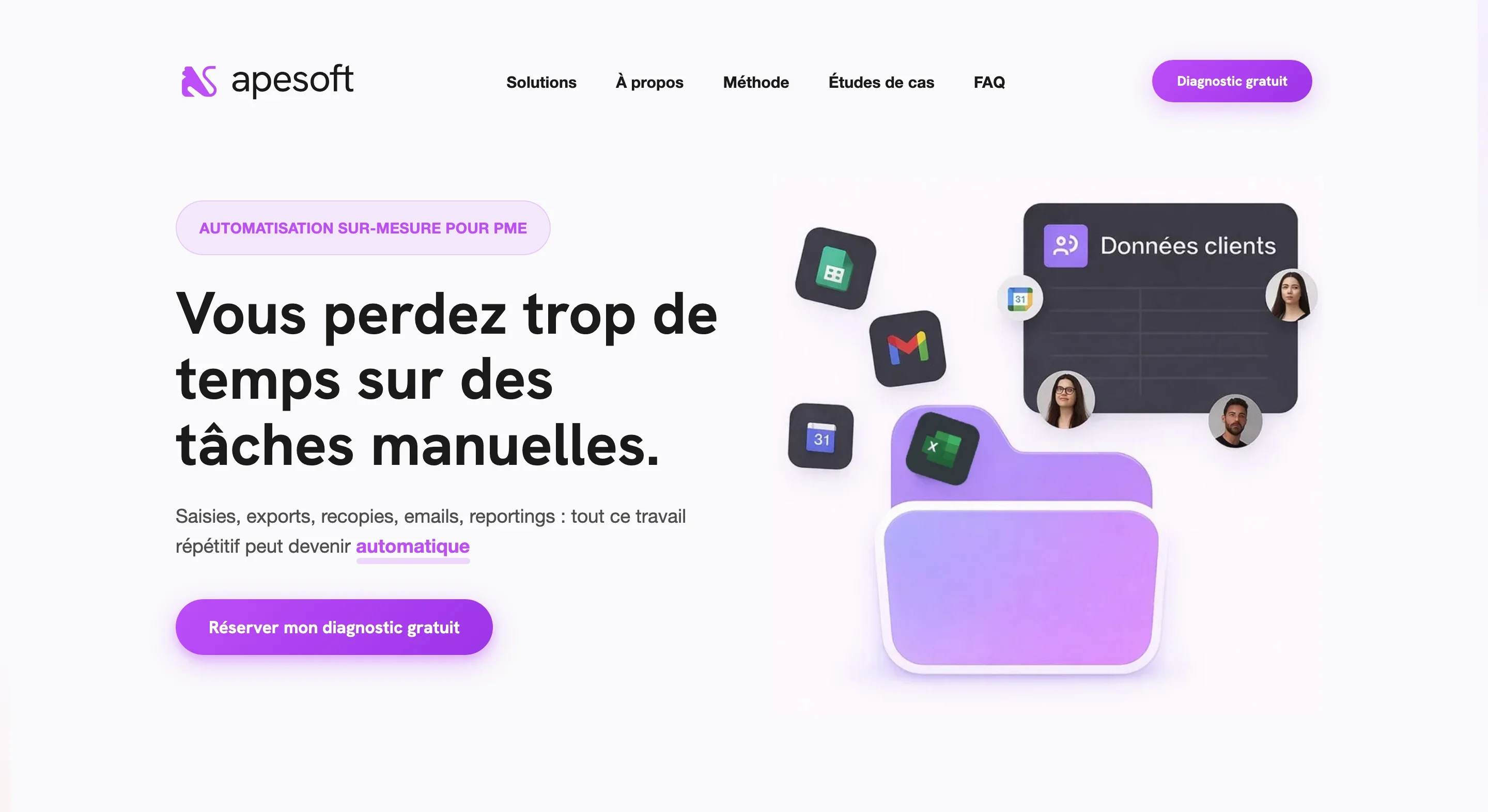 La page d’accueil du site Apesoft sur un écran d’ordinateur.