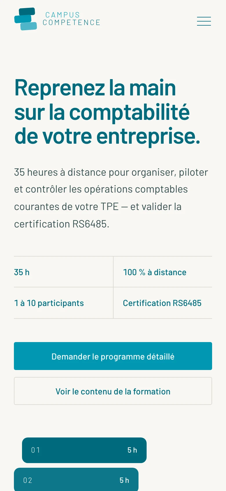Le site Campus Compétences sur un écran de téléphone.